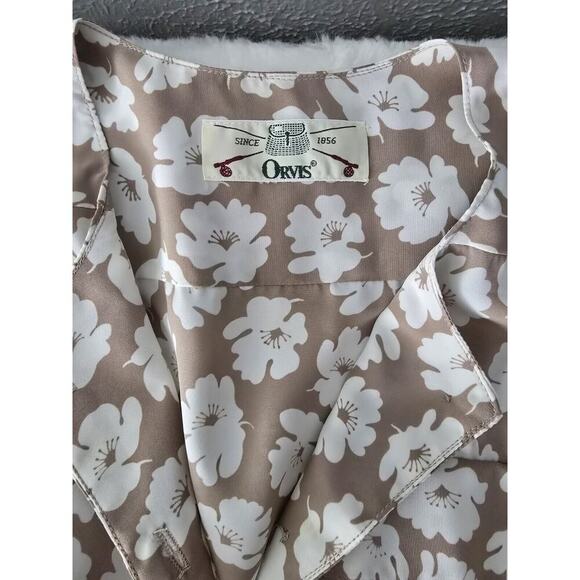 Vintage Orvis Tradwife Pleated Tan Floral Print Button Collared Midi Dress L‎ - Picture 4 of 12